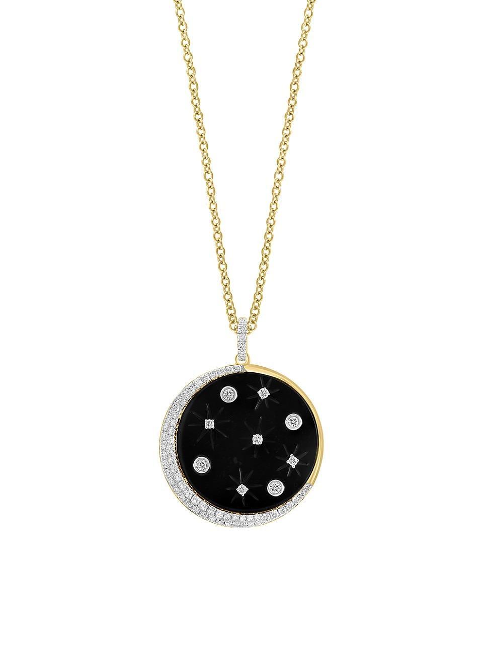 Womens 14K Yellow Gold, Onyx & 0.43 TCW Diamond Pendant Necklace - Onyx Product Image