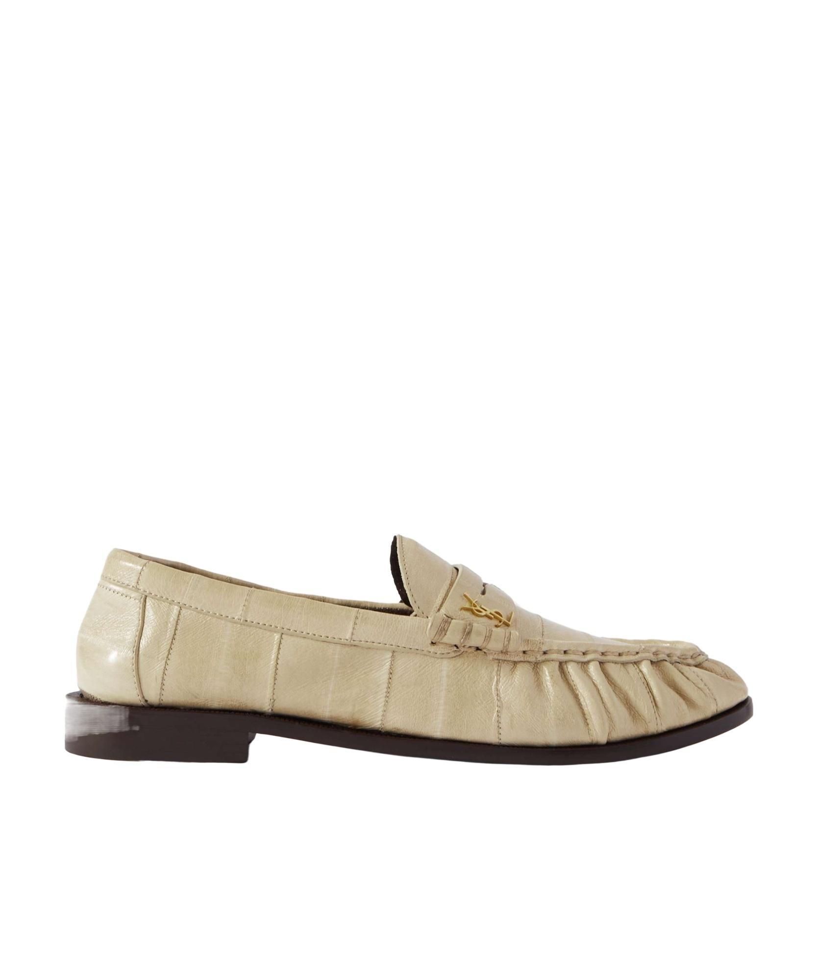 SAINT LAURENT Le Leather Ysl Penny Loafers In Ivory Product Image