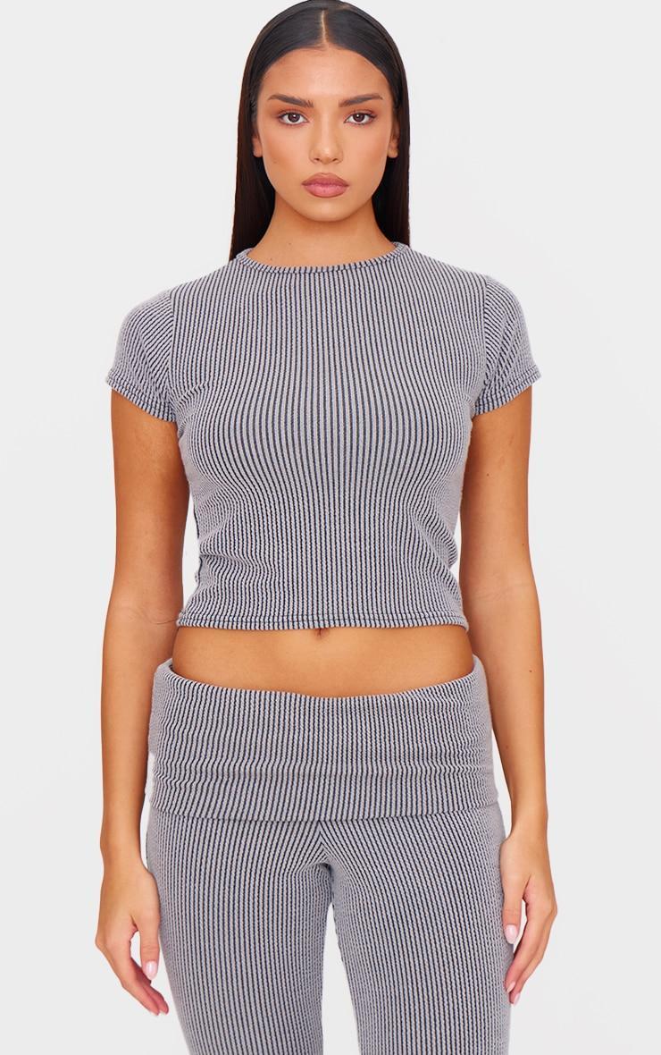 Charcoal Grey Two Tone Crinkle Rib T-shirt Product Image