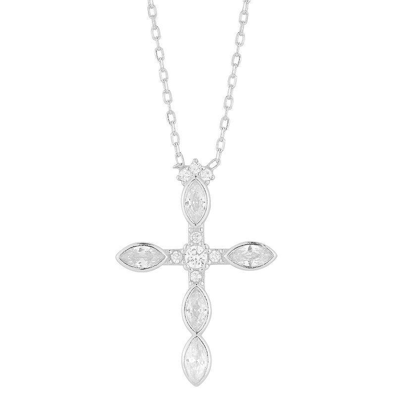 Sunkissed Sterling Cubic Zirconia Cross Pendant Necklace, Womens, Silver Tone Product Image