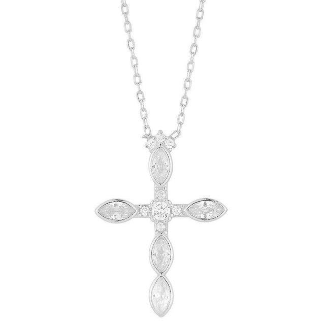 Sunkissed Sterling Cubic Zirconia Cross Pendant Necklace, Womens, Silver Tone Product Image