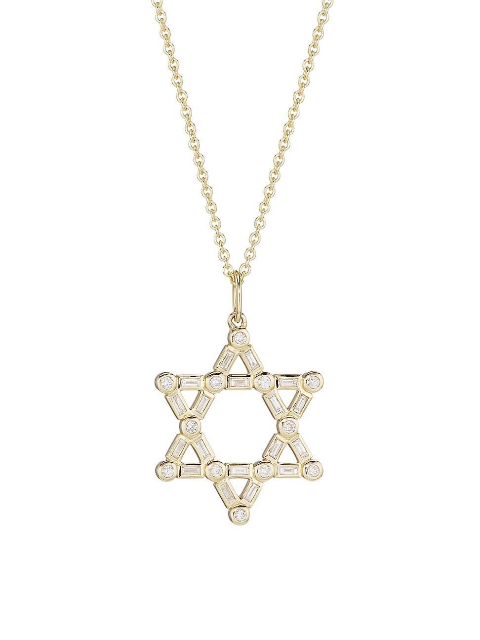 Womens 14K Yellow Gold & Diamond Star Of David Pendant Necklace Product Image