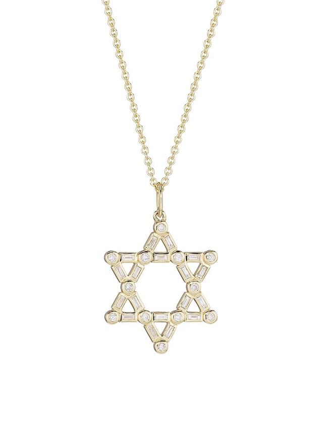 Womens 14K Yellow Gold & Diamond Star Of David Pendant Necklace Product Image