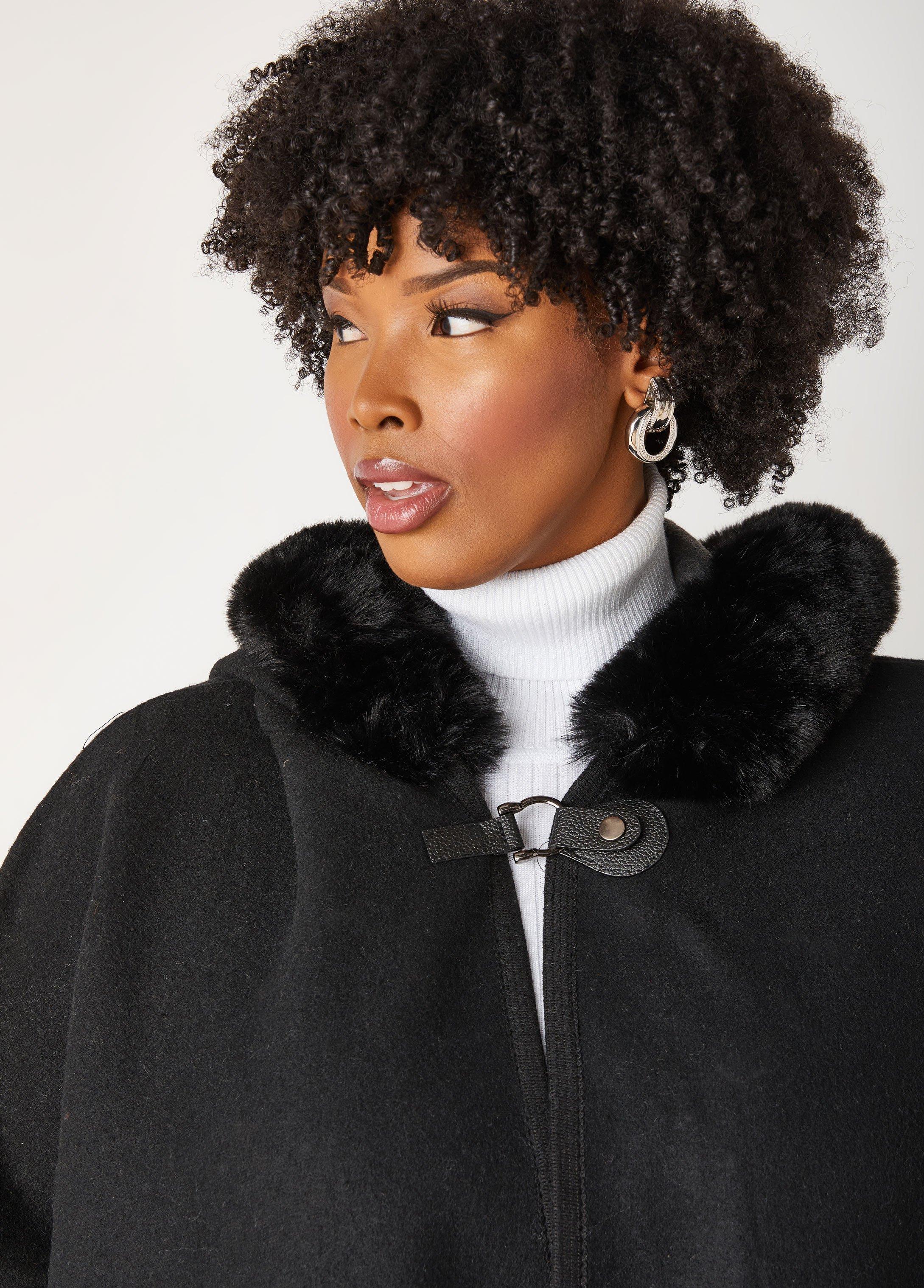 Faux Fur Trimmed Fleece Poncho Product Image