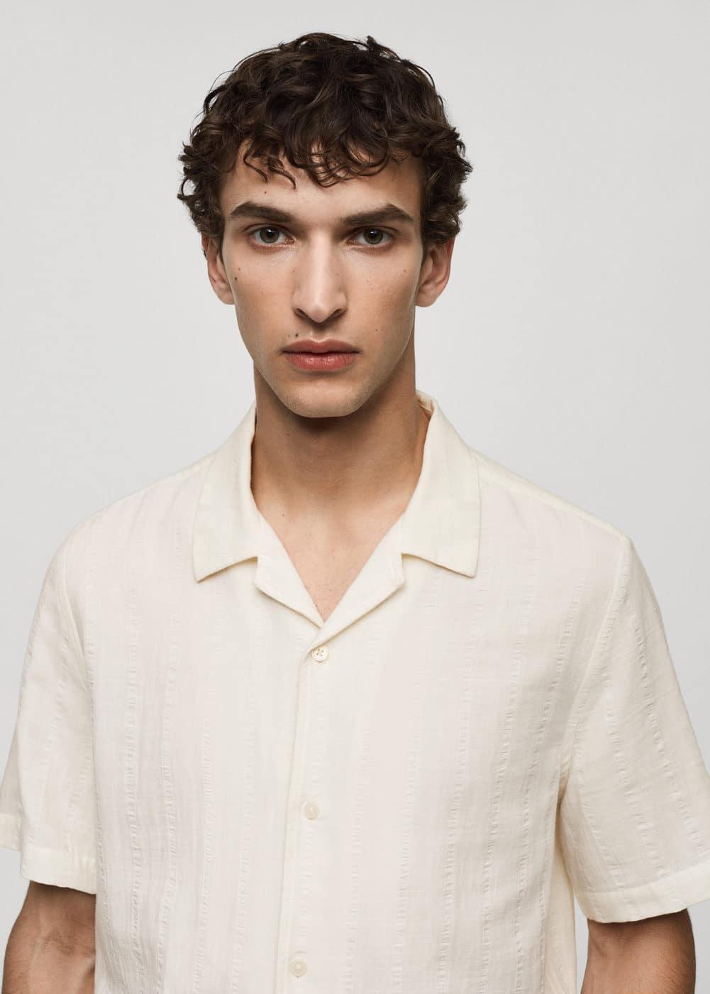 MANGO MAN - Regular fit seersucker cotton shirt off whiteMen Product Image