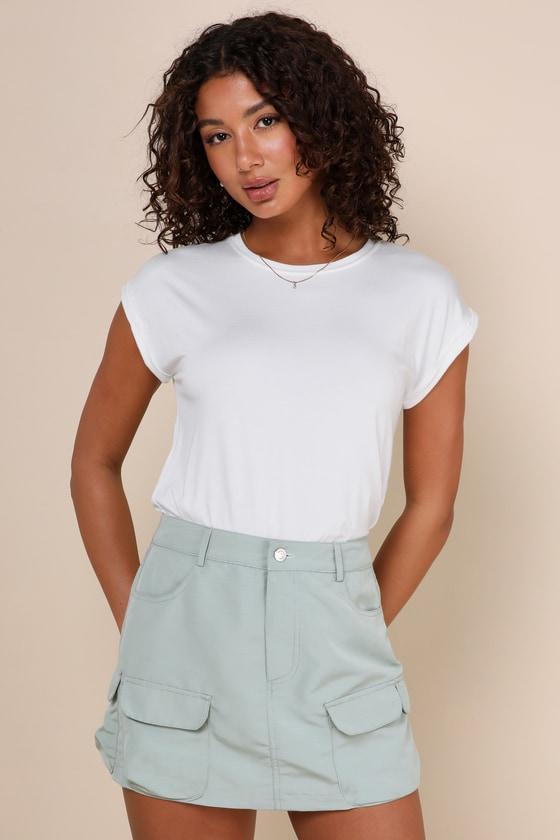 City Sensation Sage Green High-Rise Cargo Mini Skort Product Image