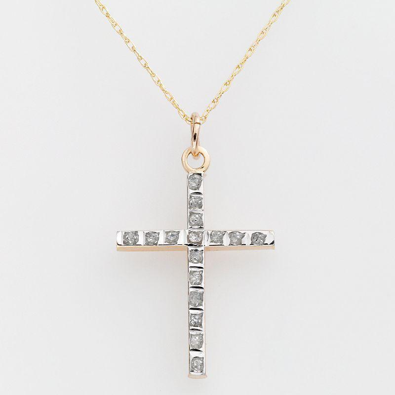 Diamond Fascination 14k Gold Cross Pendant, Womens Product Image