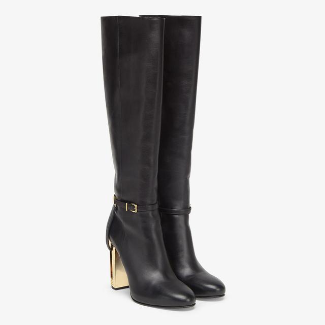 DelfinaBlack leather high-heeled boots Product Image