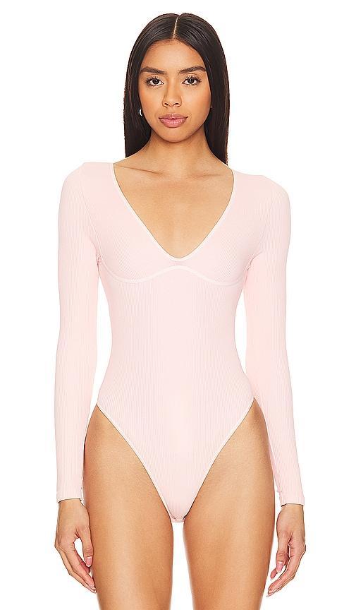 Free People Meg Seamless V Neck In Rose Blush Size L/XL. Product Image