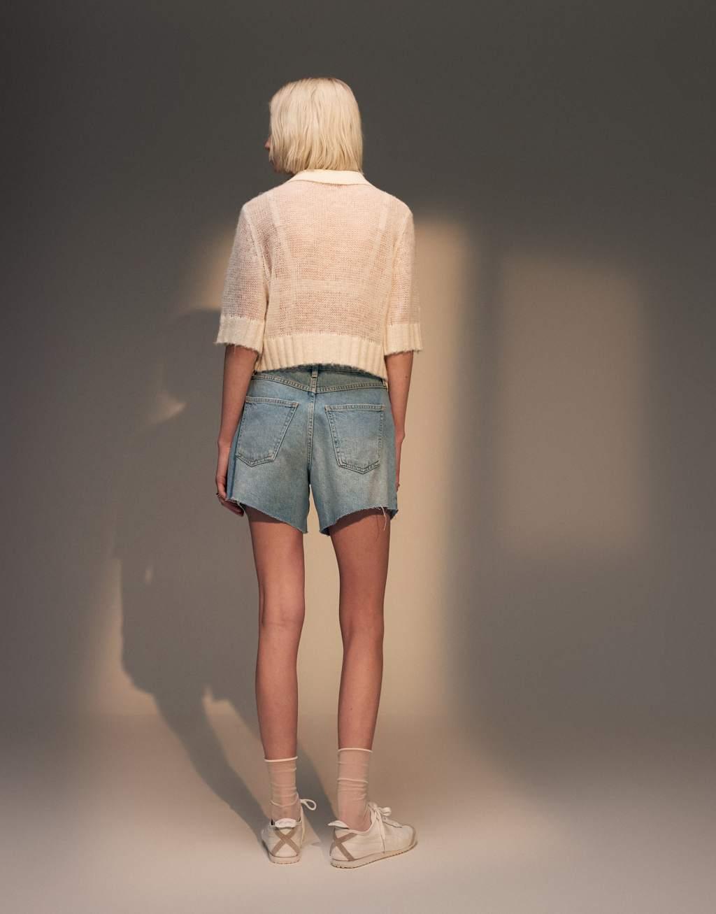 Topshop denim pleated shorts in bleach Product Image