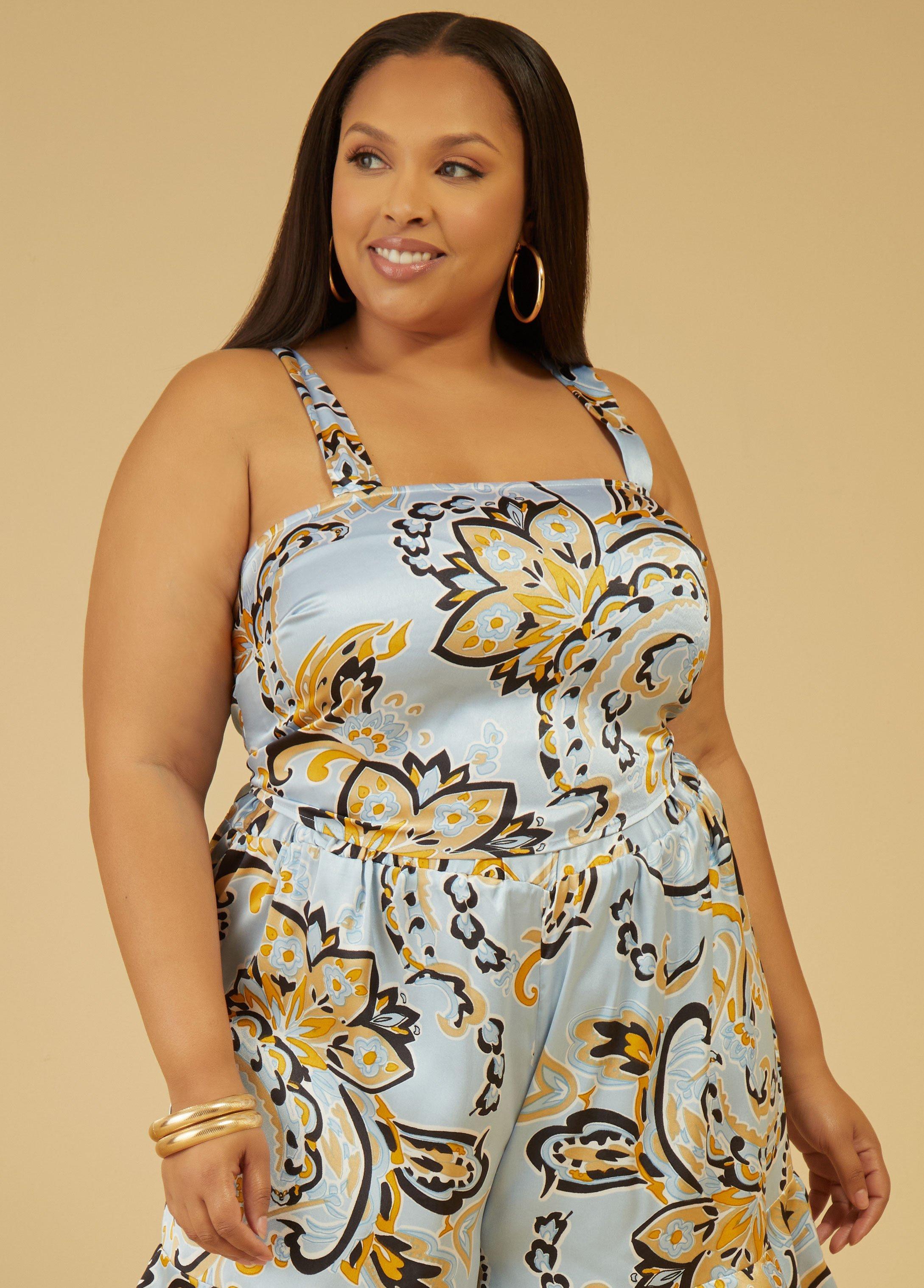 Plus Size Printed Cropped Halter Top Ashley Stewart Product Image