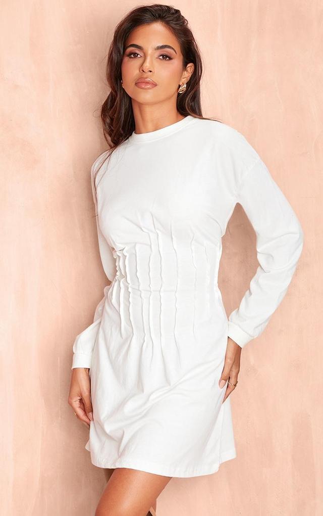 Cream Distressed Seam Detail Slouchy Sweater Dress Product Image