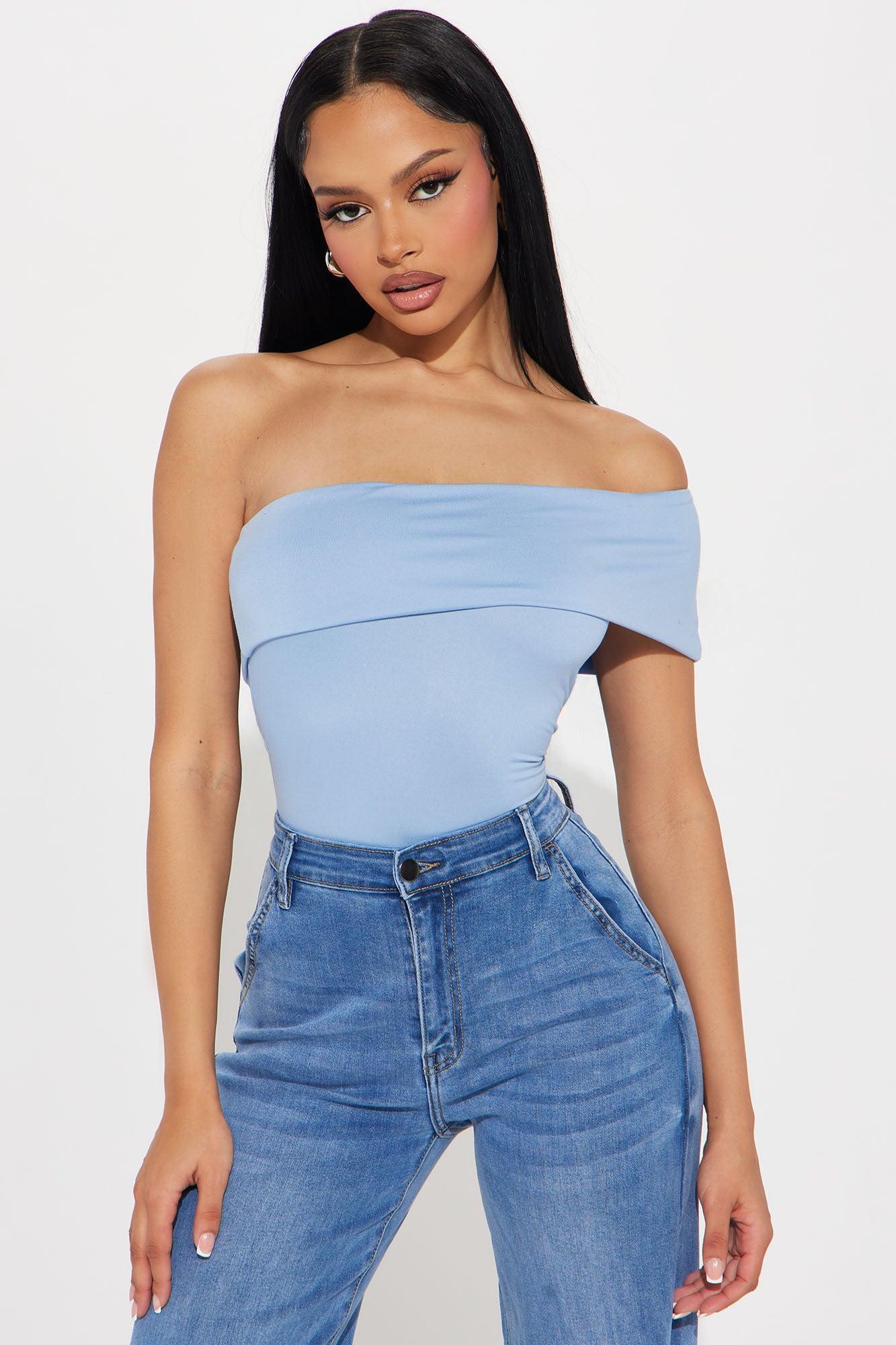 Kendall Off Shoulder Bodysuit - Blue Product Image