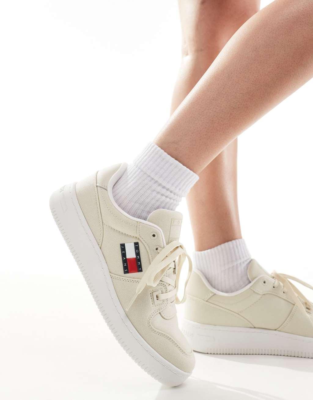 Tommy Jeans retro basket textile sneakers in beige Product Image