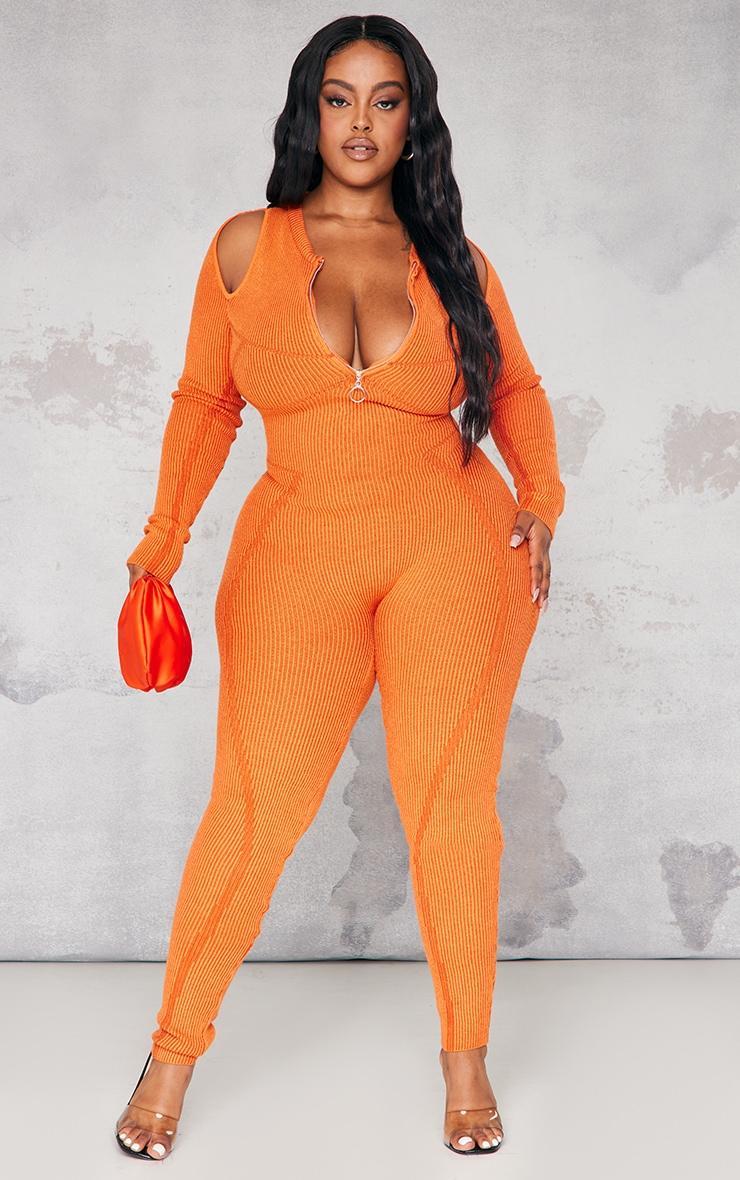 Plus Orange Cold Shoulder Seam Detail Jumpsuit Product Image