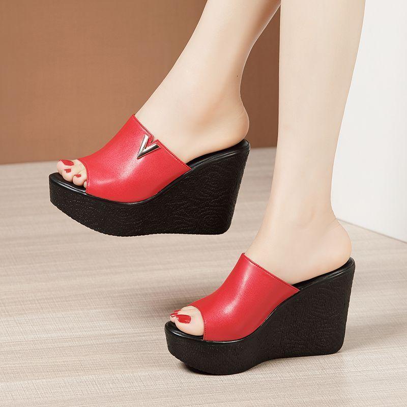 Platform Wedge-Heel Slide Sandals Product Image