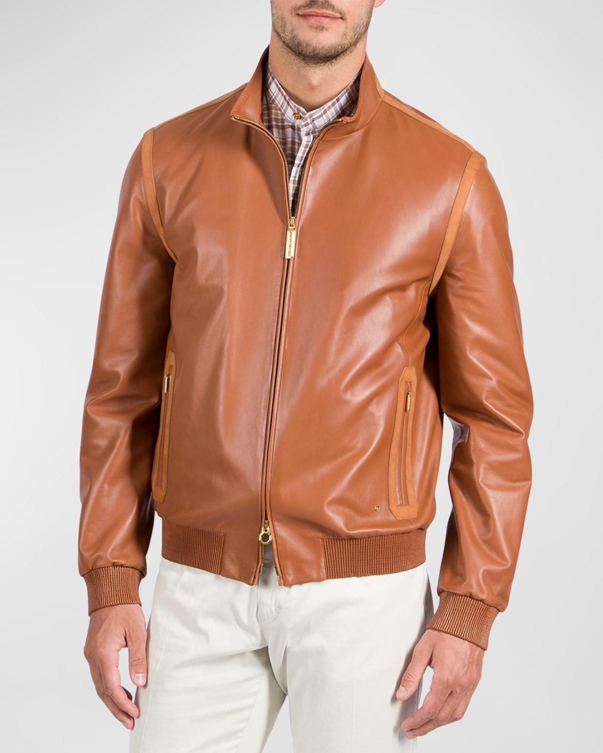 Mens Leather Bomber Jacket Product Image