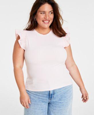 Trendy Plus Size Crewneck Flutter-Sleeve Top, Created for Macy's product image