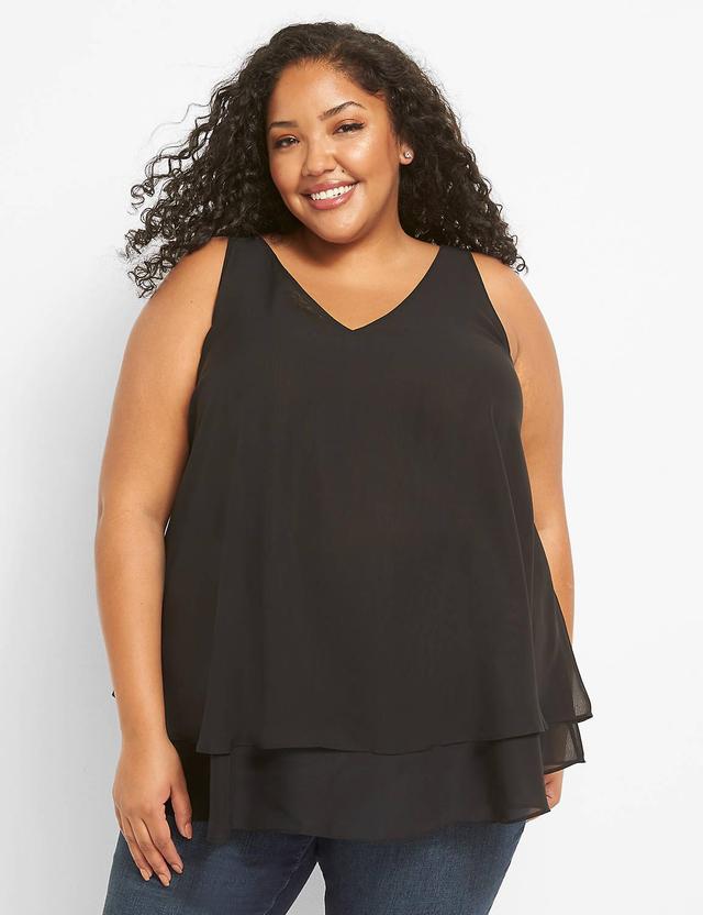 Lane Bryant Swing V-Neck Double-Layer Shell 28 Black Product Image