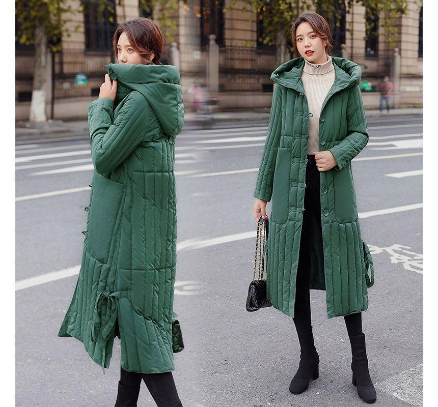 Hooded Padded Frog Buttoned Long Coat Product Image