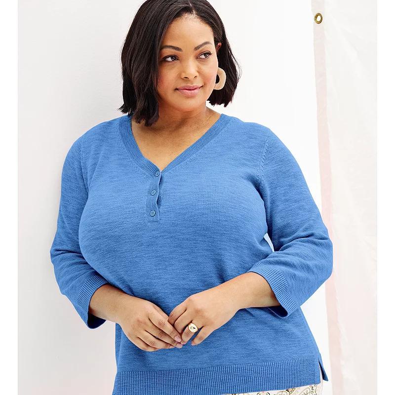 Plus Size Croft & Barrow 3/4 Sleeve Henley Pullover Shirt, Womens Product Image