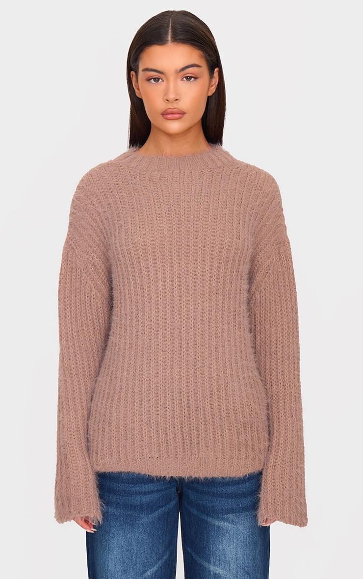 Chocolate Eyelash Knit Super Oversized Sweater Product Image