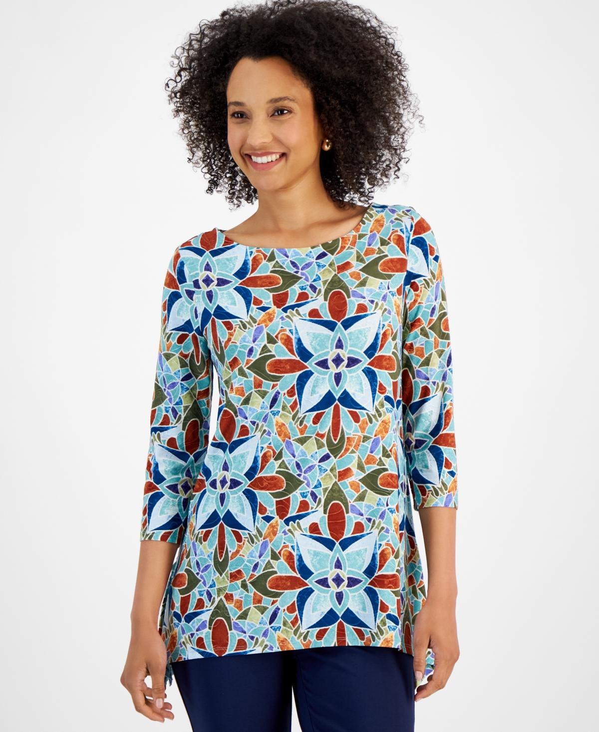 Jm Collection Womens Printed 3/4 Sleeve Jacquard Top, Created for Macys Product Image