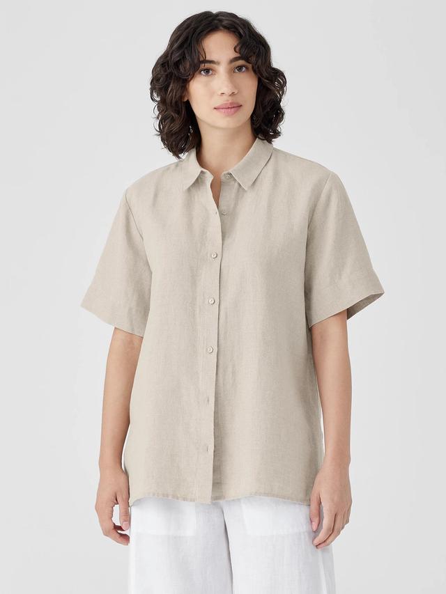 EILEEN FISHER Organic Linen Classic Collar Short-Sleeve Shirtfemale Product Image