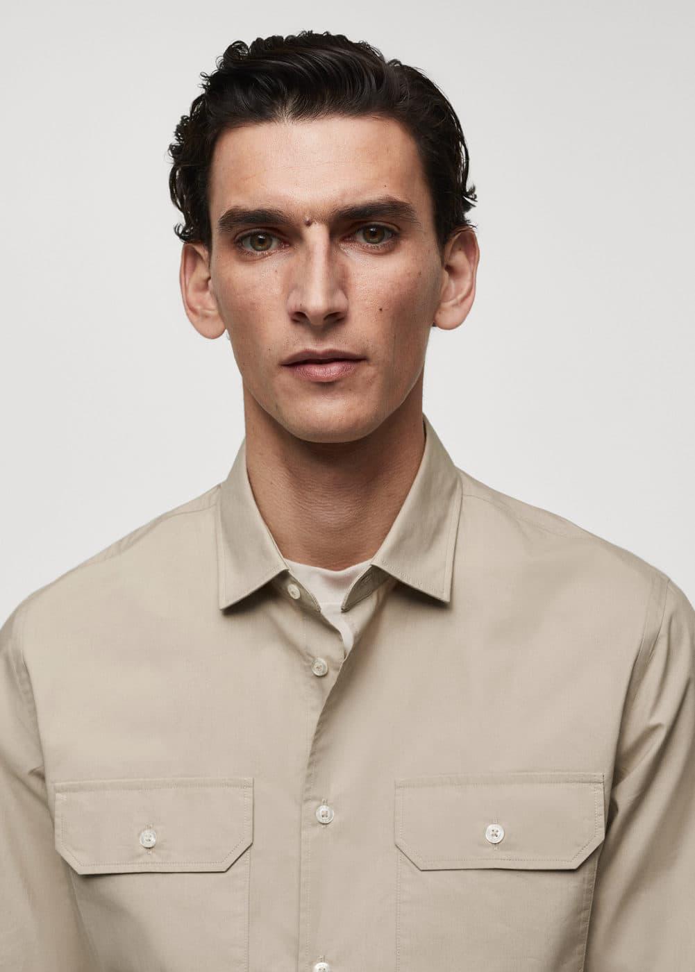 MANGO MAN - Chest-pocket cotton shirt beigeMen Product Image