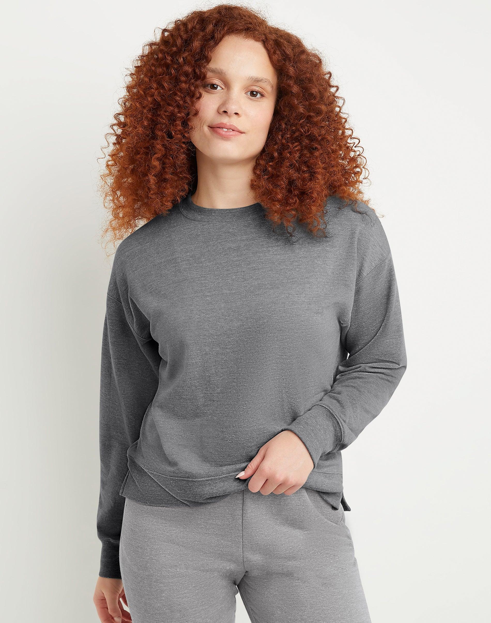 Womens Hanes Originals French Terry Sweatshirt Black 50r Pe Grey Product Image