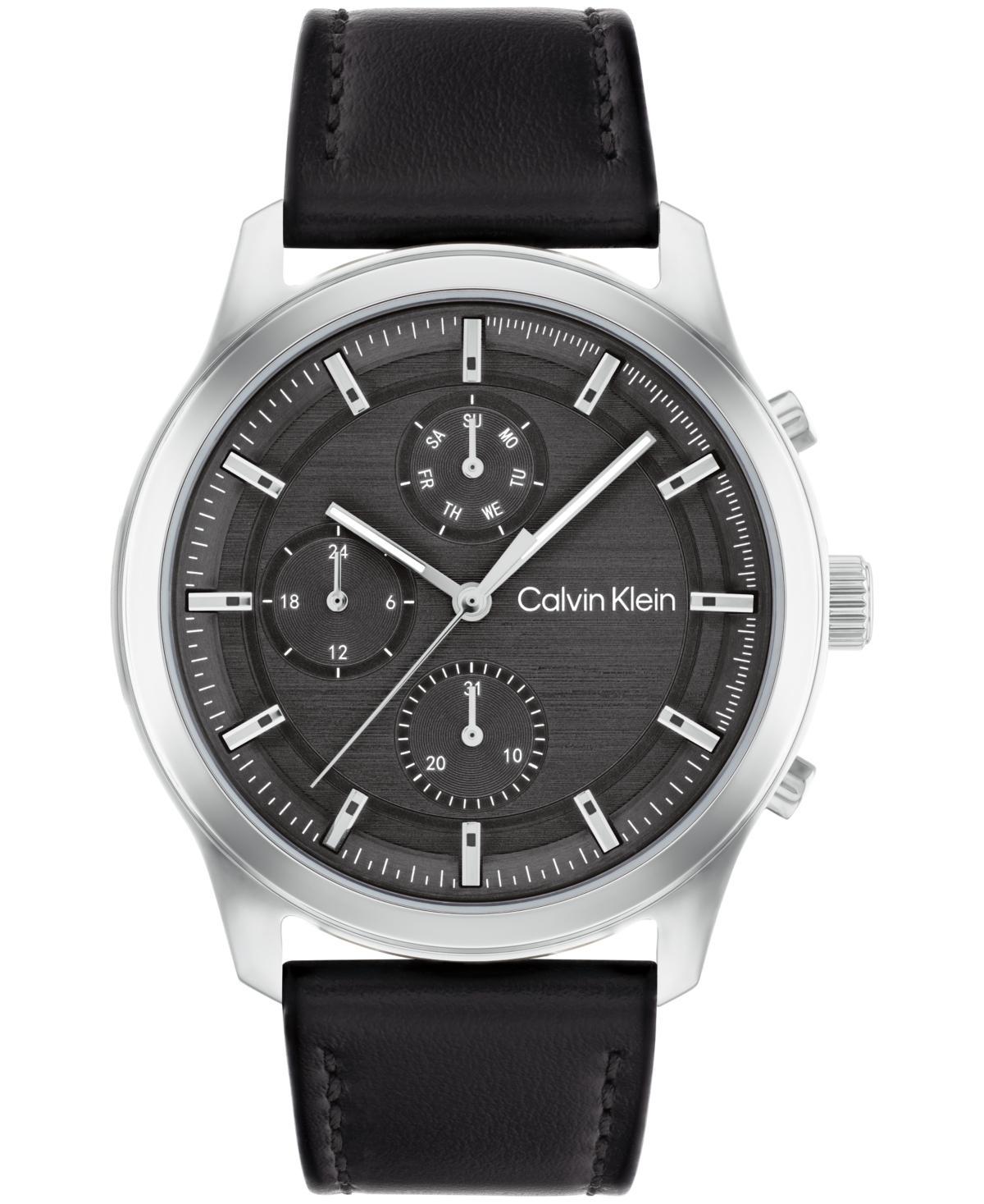 Calvin Klein Mens Black Leather Strap Watch 44mm - Black Product Image