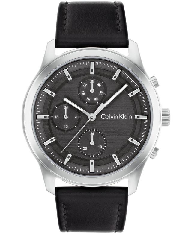 Calvin Klein Mens Black Leather Strap Watch 44mm - Black Product Image