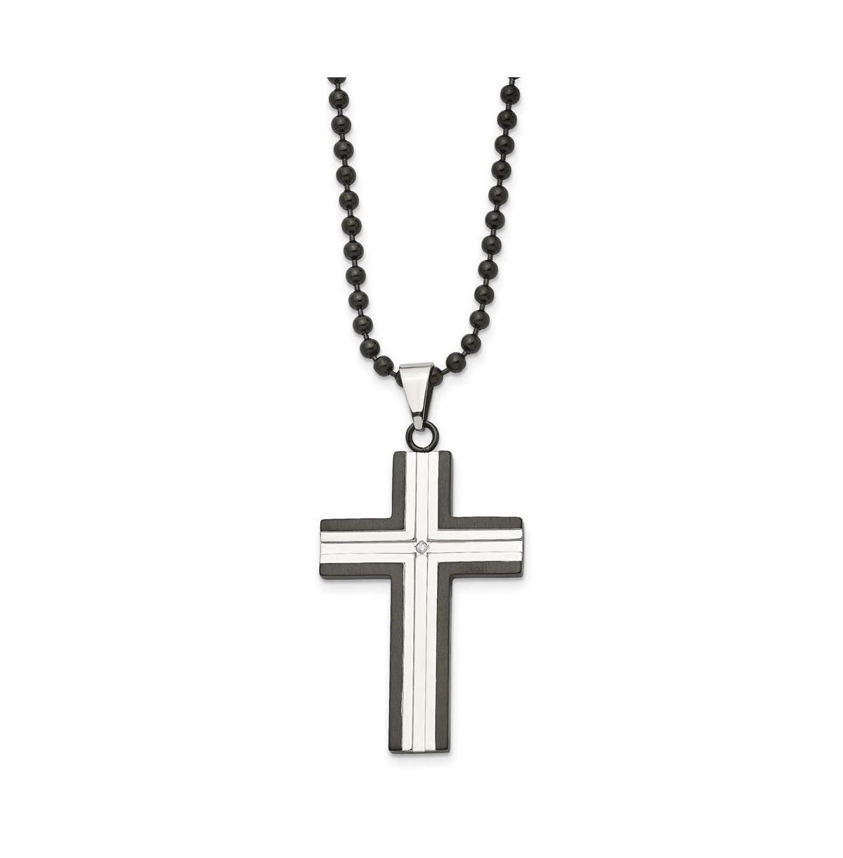 Chisel Black Ip-plated Edges Cz Cross Pendant Ball Chain Necklace Product Image