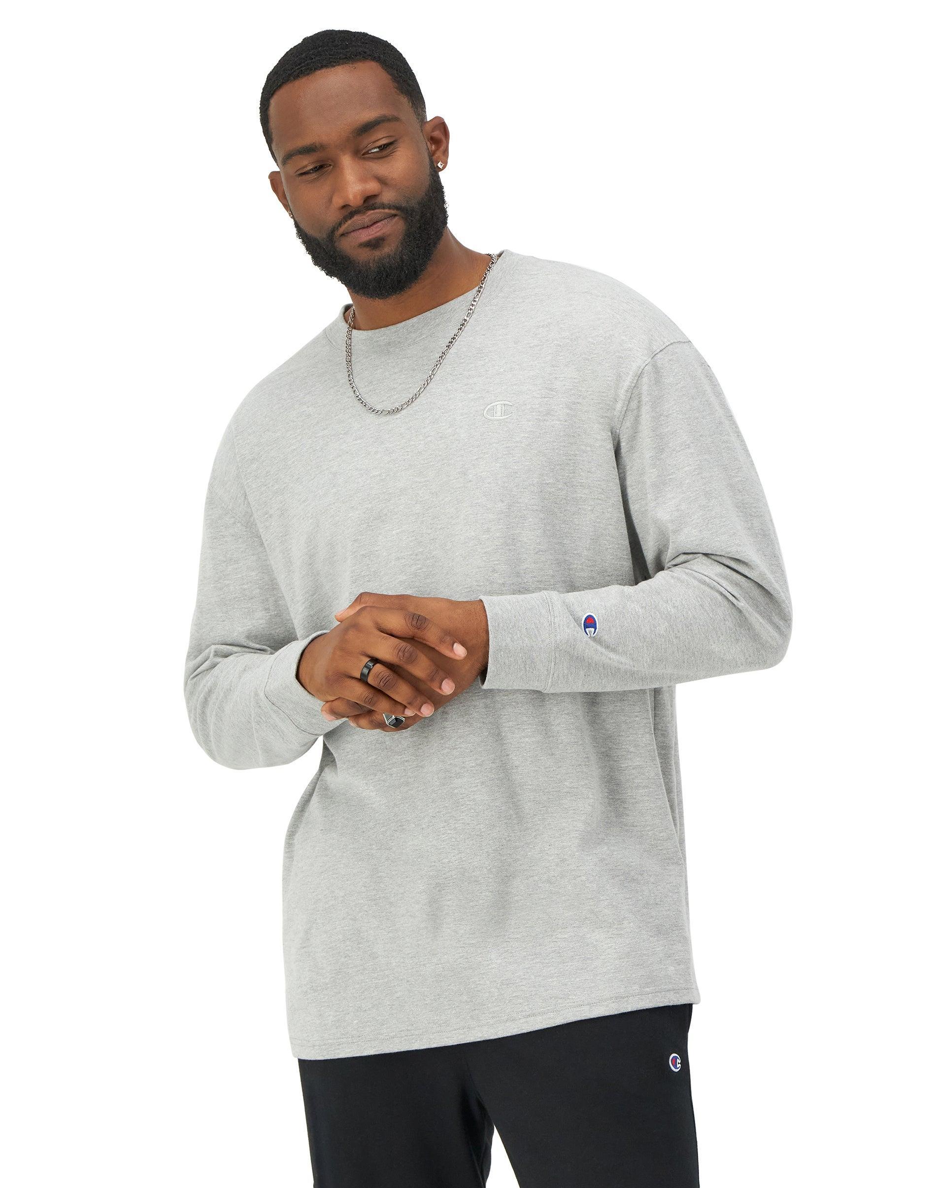 Mens Champion Classic Long-Sleeve T-Shirt, Embroidered C Logo (Big & Tall) Oxford Grey 2XT Product Image