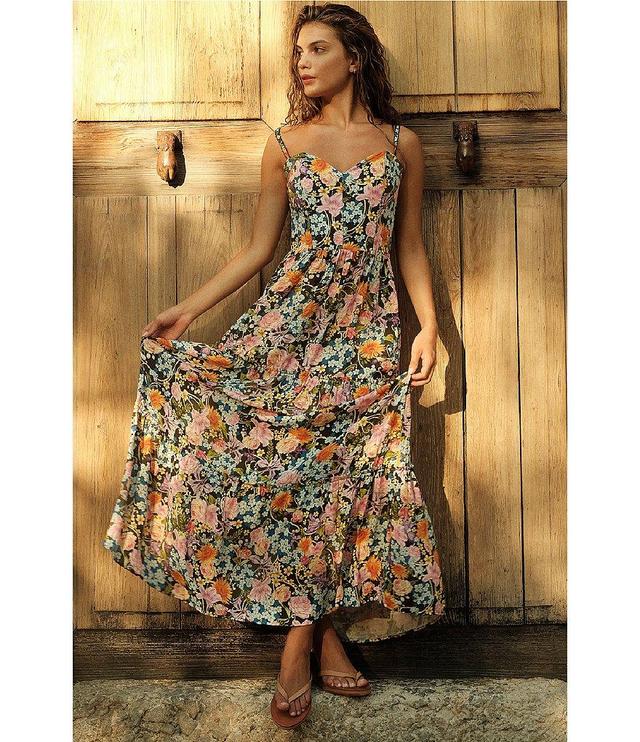 Agua Bendita Suzie Floral Print Sweetheart Neck Sleeveless Smocked Maxi A-Line Dress Product Image