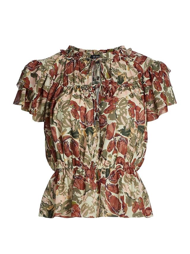 Womens Floral Ruffled Short-Sleeve Top Product Image