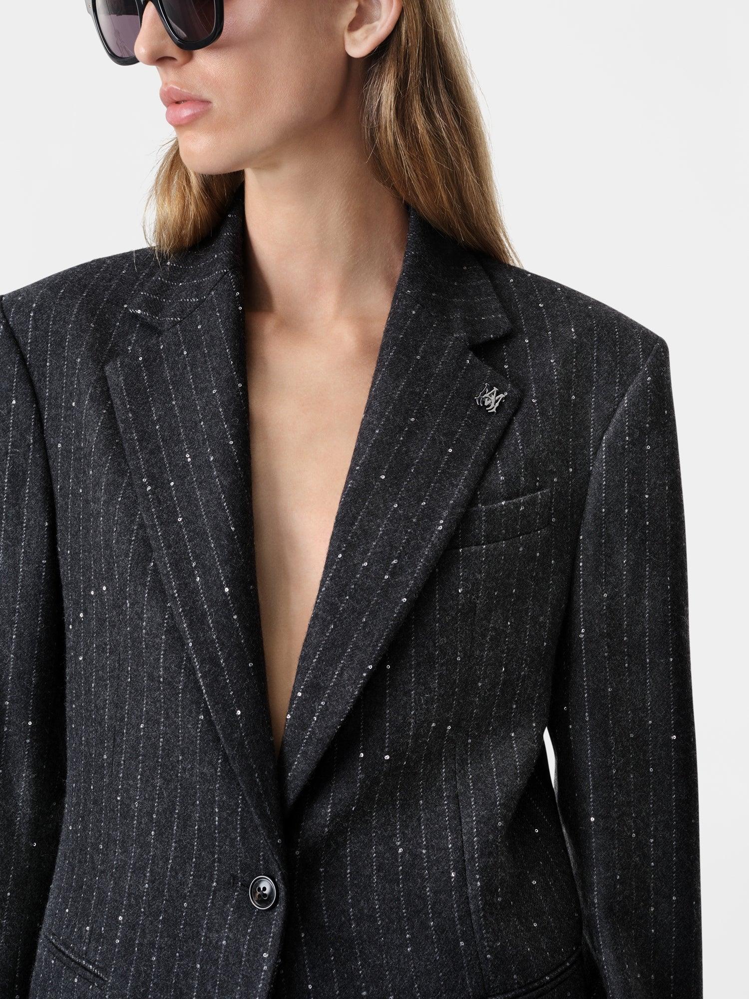 WOMEN - WOMEN'S SEQUIN PINSTRIPE BLAZER - Dark Grey Female Product Image