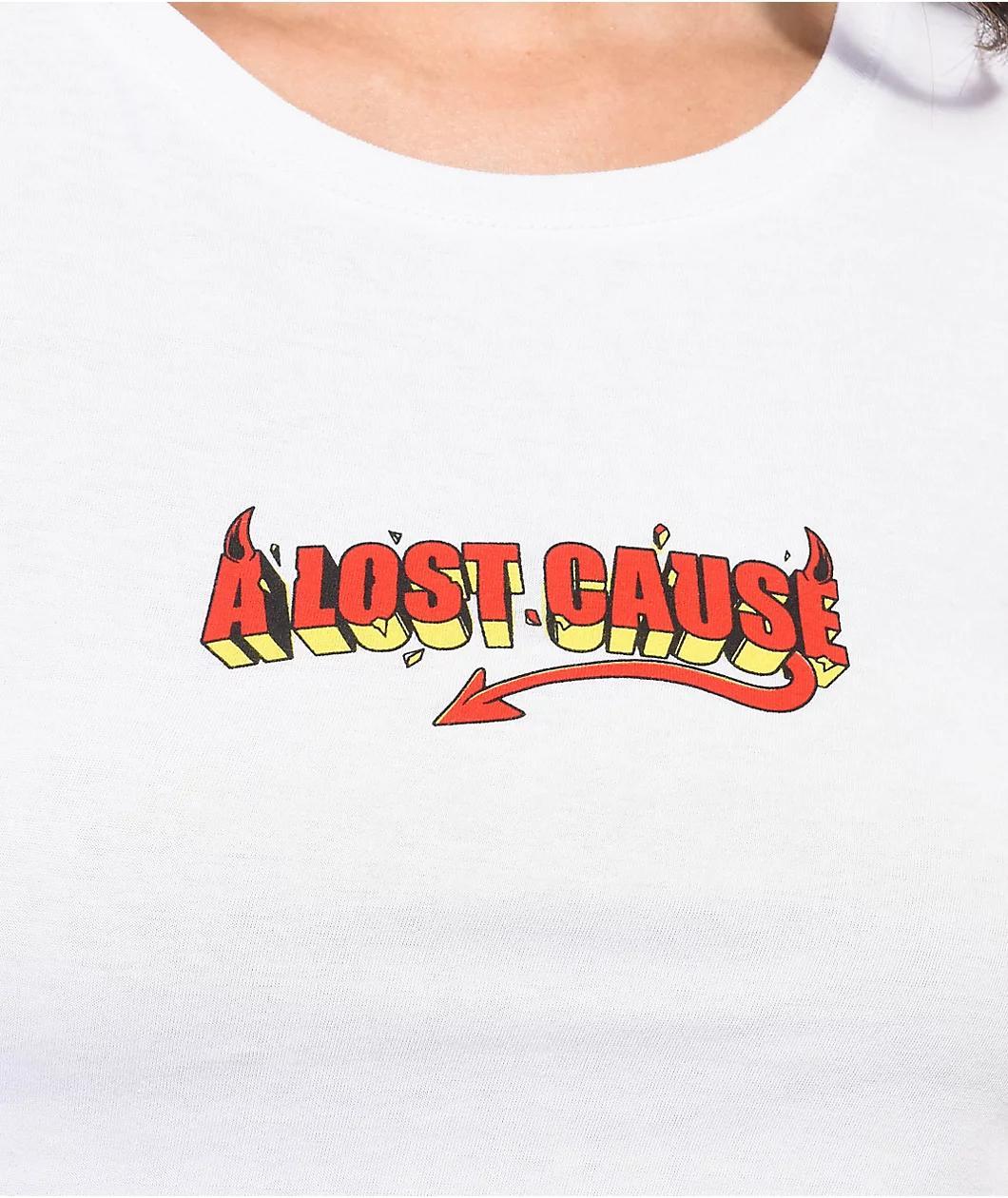 A Lost Cause Little Devil White Crop T-Shirt Product Image