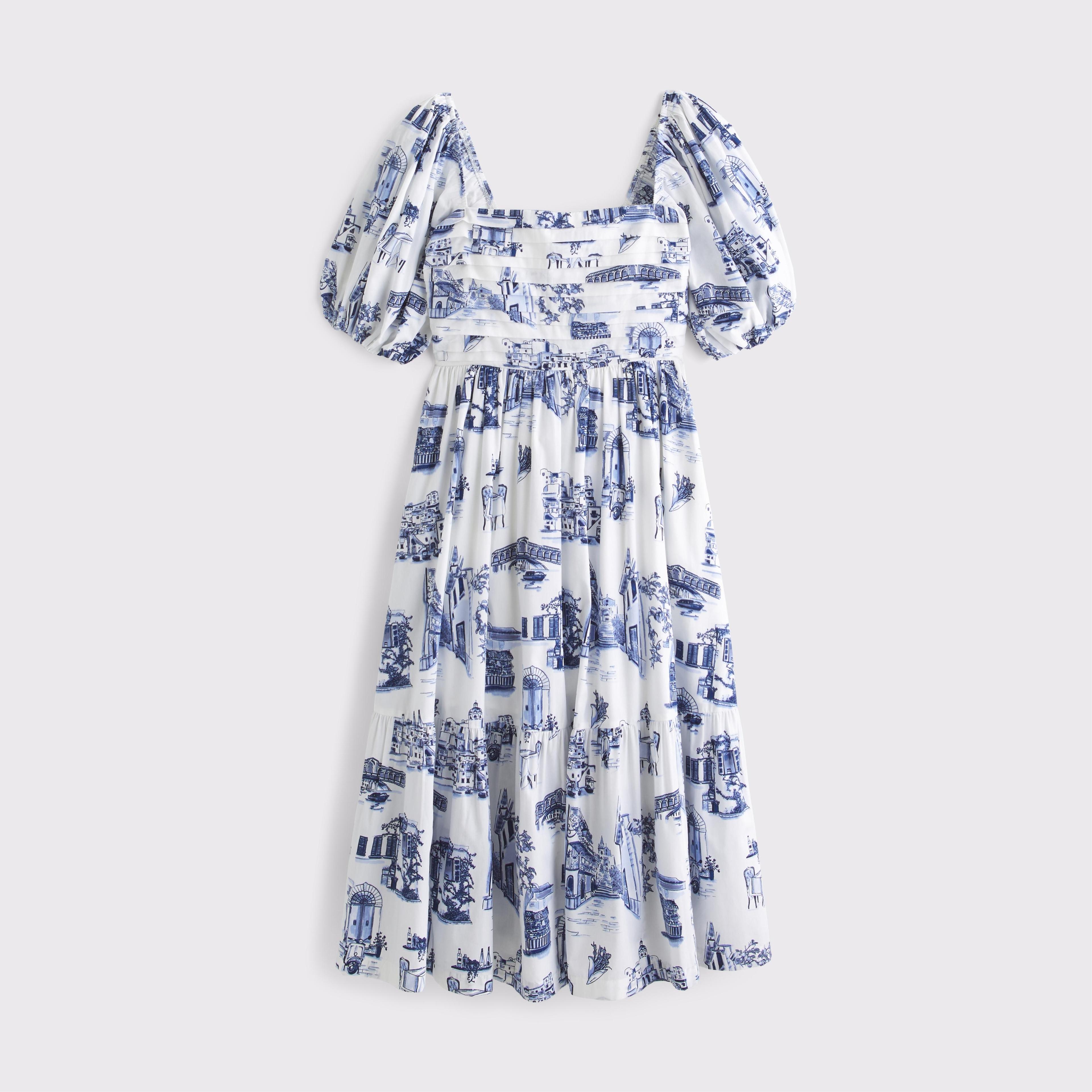 The A&F Emerson Poplin Puff Sleeve Midi Dress Product Image