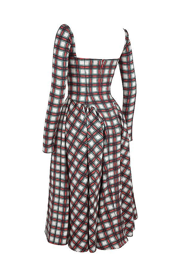 Eliza Red Tartan Corset Midi Dress - SALE Product Image