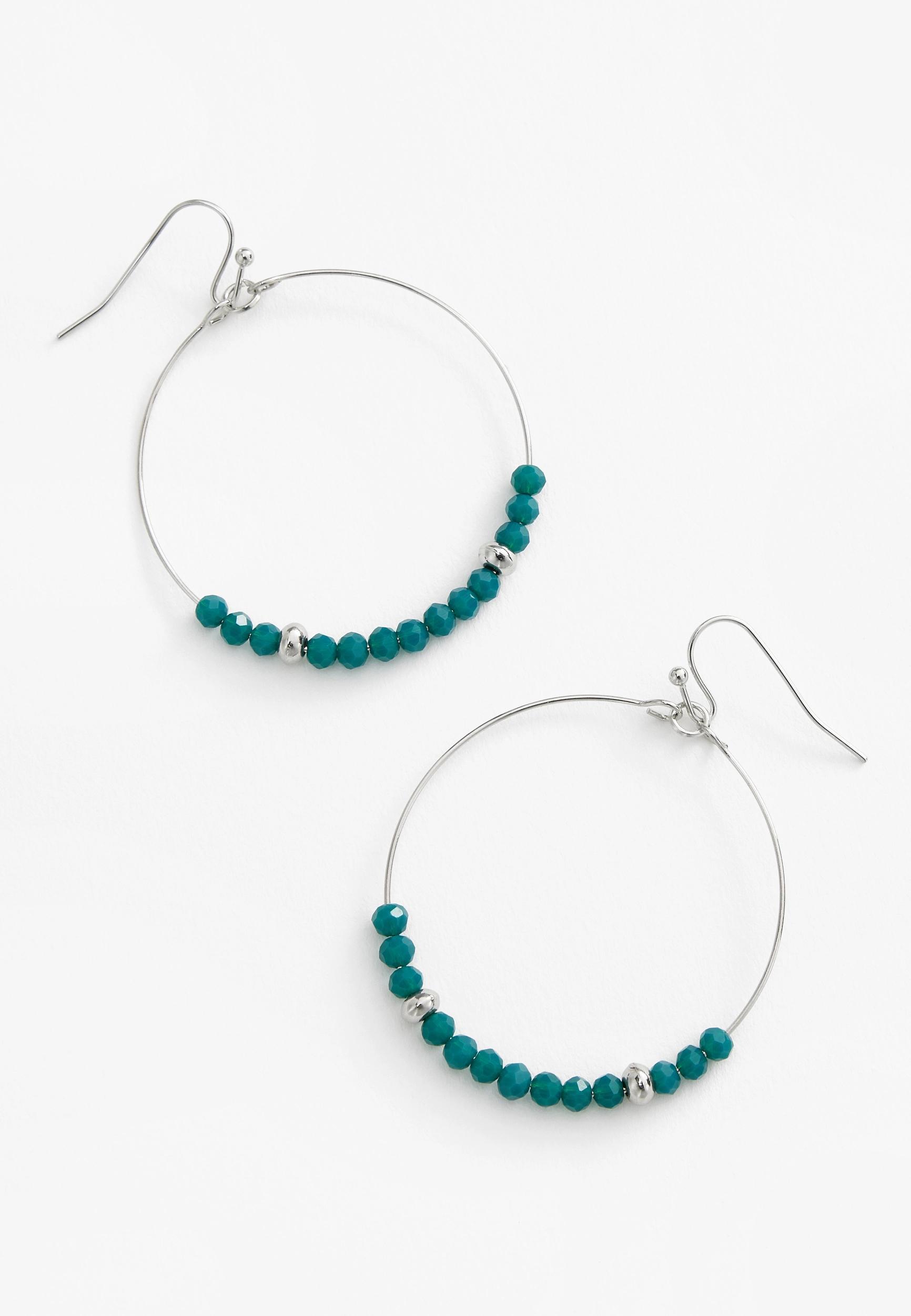 Blue Beaded Hoop Earrings Product Image