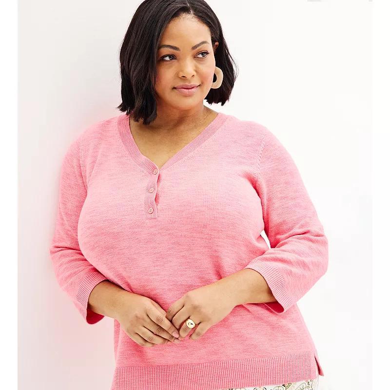 Plus Size Croft & Barrow 3/4 Sleeve Henley Pullover Shirt, Womens Product Image