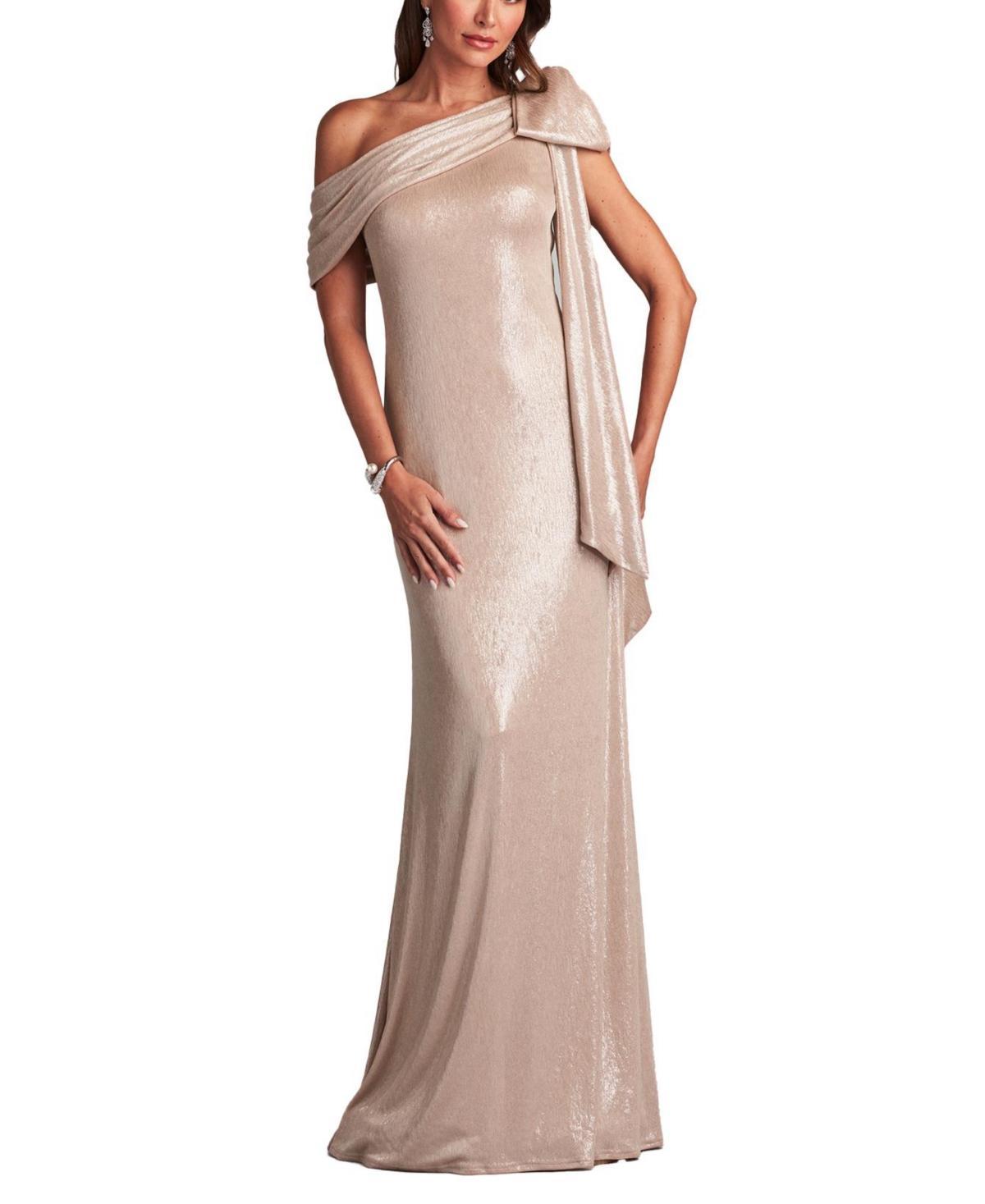 Womens Metallic Draped Bow Gown Product Image