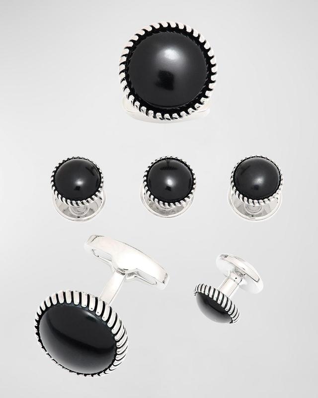 Men's Round Black Onyx Cufflink Stud Set Product Image