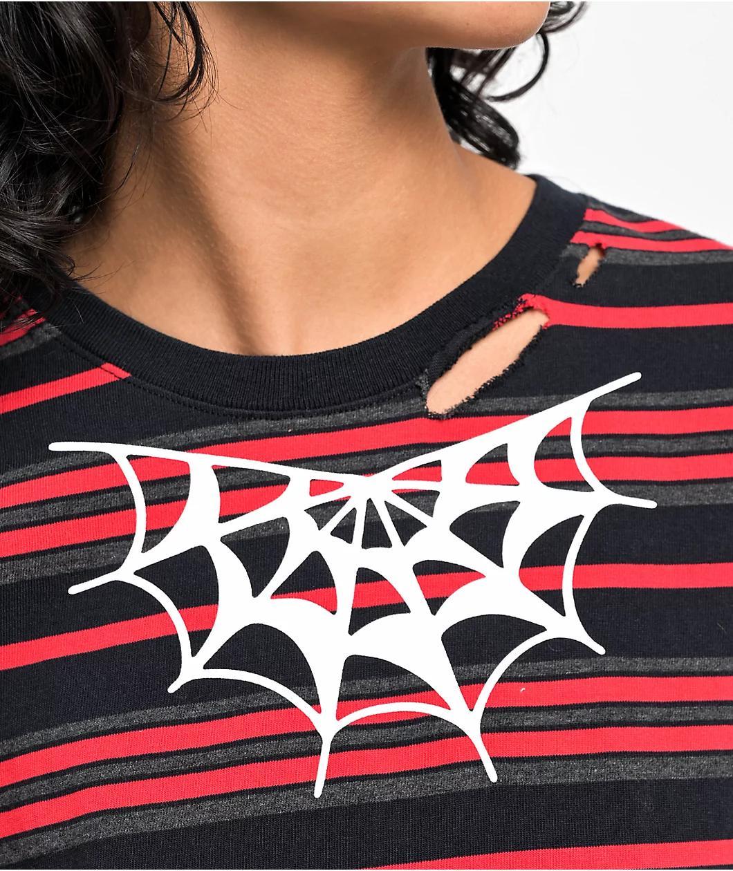 Lurking Class by Sketchy Tank Spider Web Black & Red Distressed T-Shirt Product Image