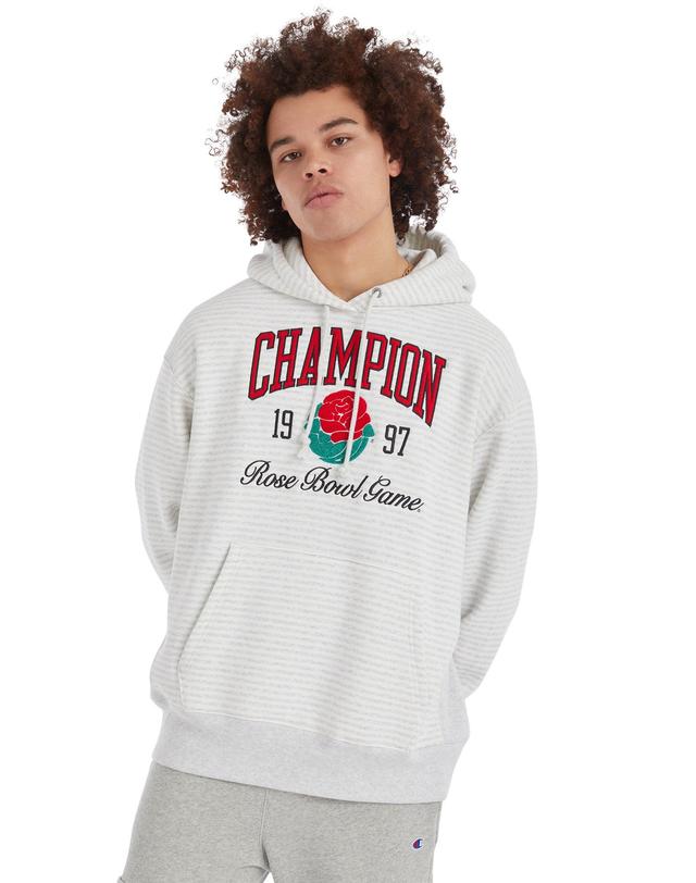 Mens Champion Arena Reverse Weave Hoodie, Rose Bowl Game Stripe Silver Grey S Product Image