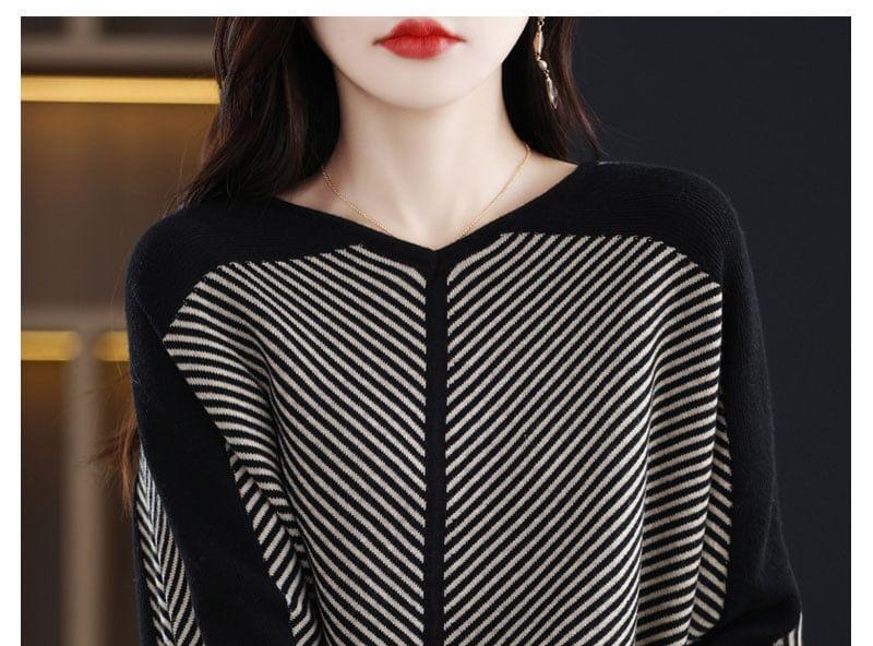 V-Neck Striped Sweater Product Image