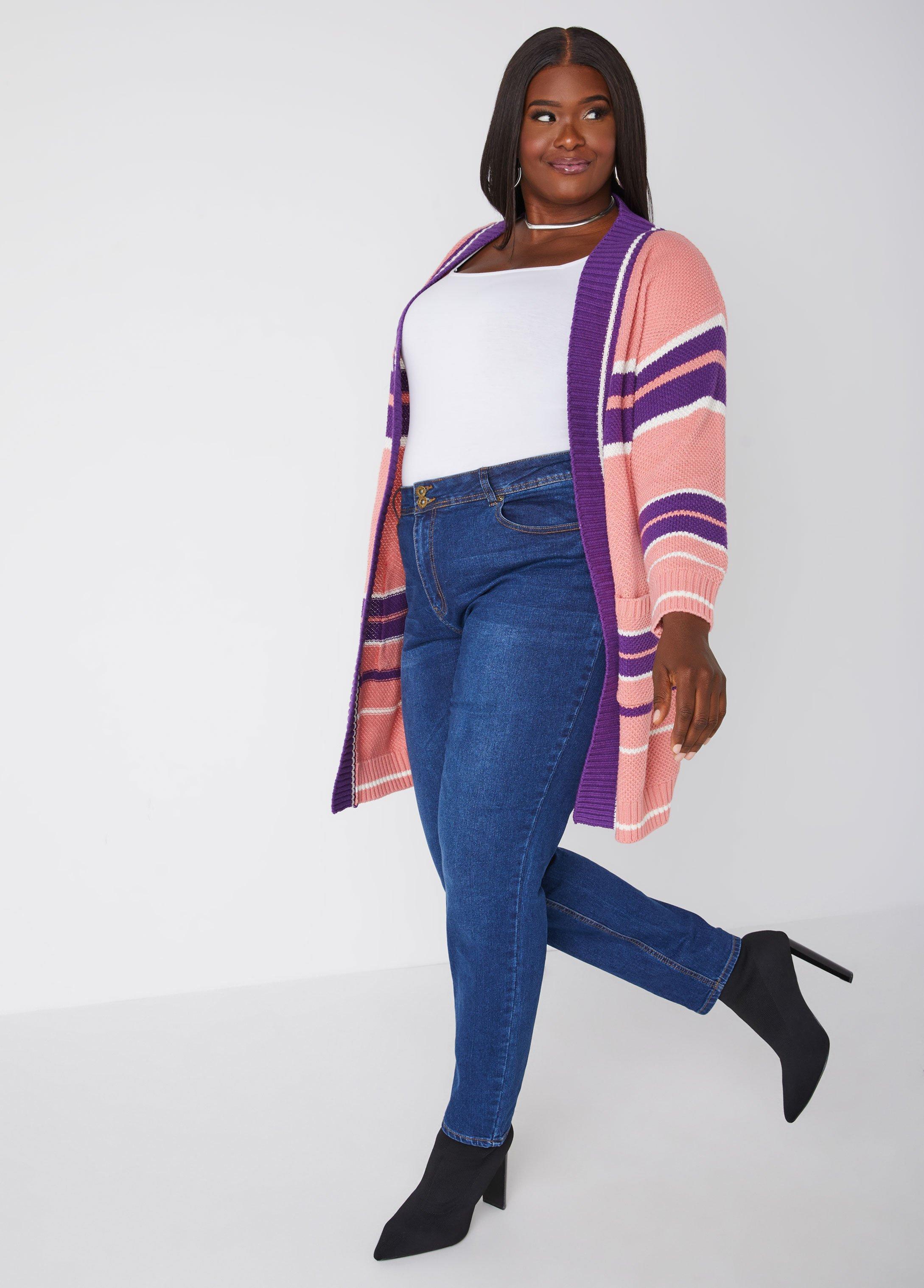 Striped Open Front Cardigan Product Image