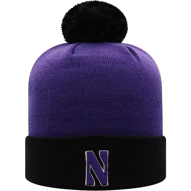 Mens Top of the World Purple and Black Northwestern Wildcats Core 2-Tone Cuffed Knit Hat with Pom - Purple Product Image