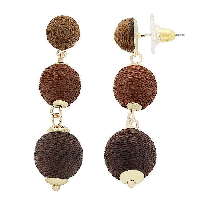 Pannee by Panacea Gold Tone Threaded Linear Ball Drop Earrings, Womens, Brown Product Image